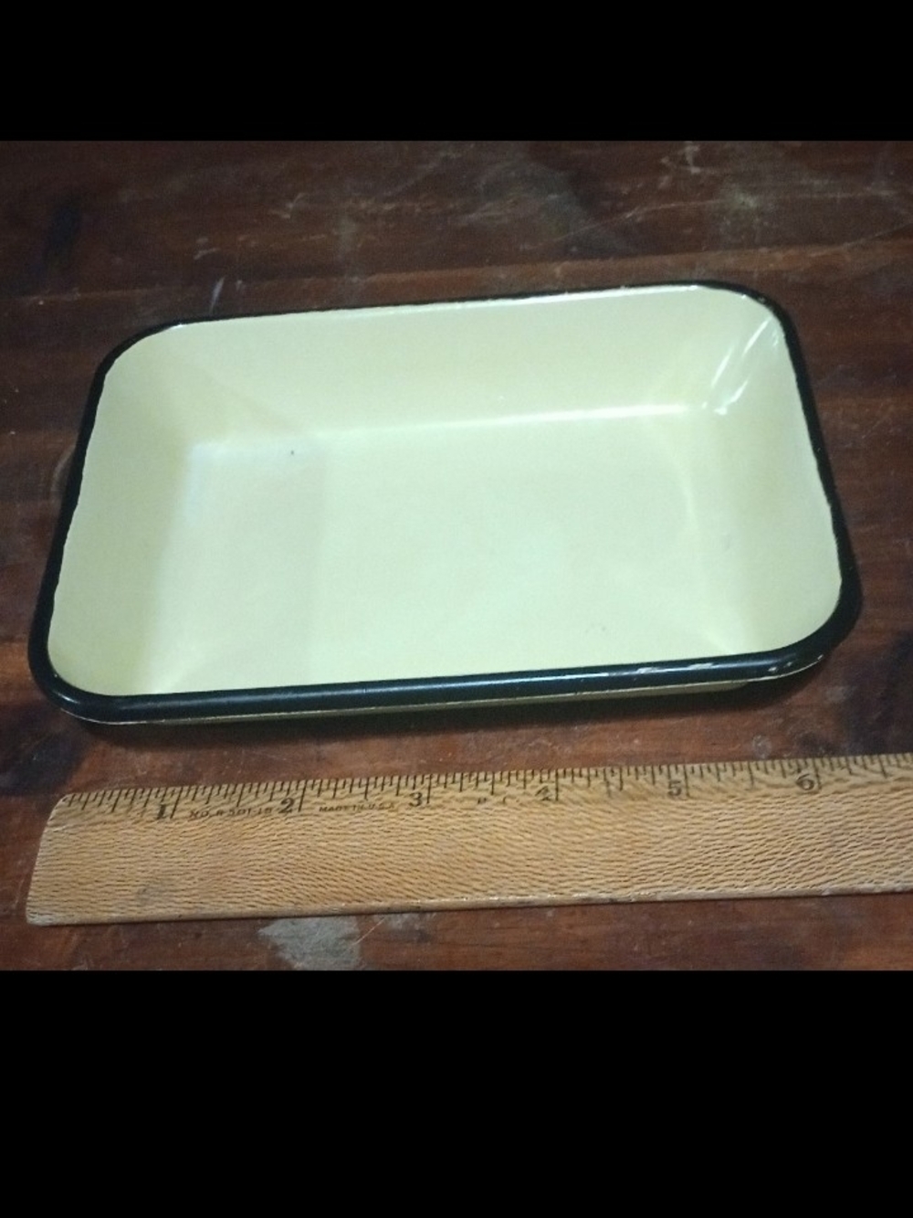 Vintage Yellow and Black Enamelware Rectangular Tray